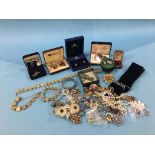 Tray of costume jewellery, including A pair of Swarovski Crystal earrings