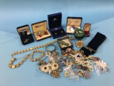 Tray of costume jewellery, including A pair of Swarovski Crystal earrings