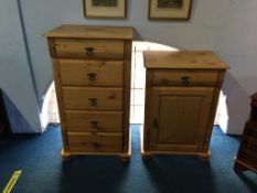 Pine chest of drawers and a pine cabinet