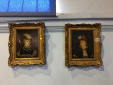 Pair, Continental school, signed Biron, oil on canvas, 'Portraits of two ladies', 23 x 18cm