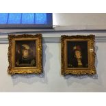 Pair, Continental school, signed Biron, oil on canvas, 'Portraits of two ladies', 23 x 18cm