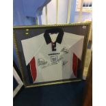 Autographed football, signed Paul Gascoigne and other, a framed England shirt