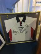 Autographed football, signed Paul Gascoigne and other, a framed England shirt