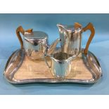 A Picquot ware teapot, coffee pot, milk jug and tray