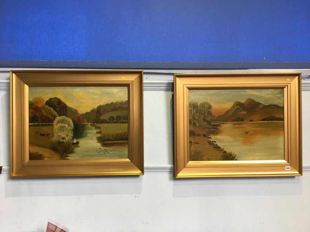 Pair, J.S. Simpson, oils, signed, dated 1825, 'Landscapes', 45 x 60cm
