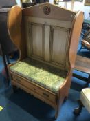 Small pine pew with single drawer, 80cm wide