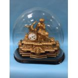 Continental gilt mantle clock and glass dome