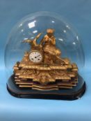 Continental gilt mantle clock and glass dome