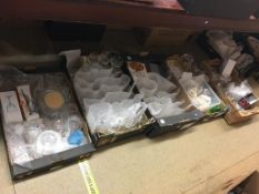 Six boxes of assorted glass