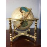 Terrestrial globe inlaid with semi precious stones