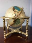 Terrestrial globe inlaid with semi precious stones