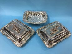 Two silver plated tureens and a dish