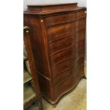 A 19th century mahogany serpentine fronted chest on chest with claw feet, 101cm wide