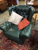 Green leather Chesterfield armchair
