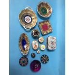 Paper weights, enamel pill pots etc.