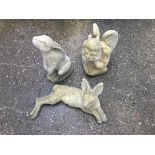 Garden Statuary: Two Hares and a Gargoyle