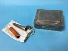 Silver cigarette box and cheroot holder, with silver case