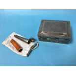 Silver cigarette box and cheroot holder, with silver case