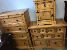 Two pine chest of drawers and a bedside cabinet