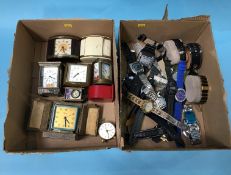 Various wristwatches, reproduction mini mantle clocks etc.