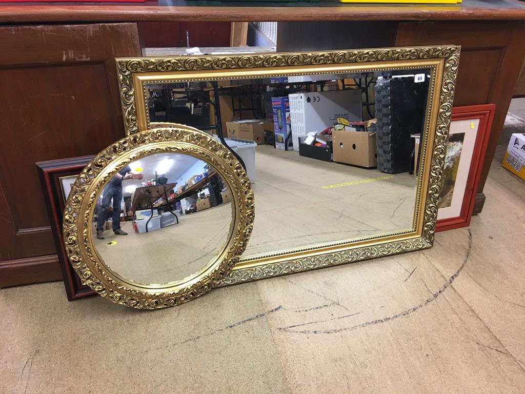 Two prints and two gilt framed mirrors