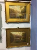 Pair, E.W. Mellor, oils, signed, 'Richmond Castle' and 'Bilton Wood', 24 x 34cm