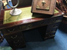 Reproduction mahogany pedestal desk, 107cm wide