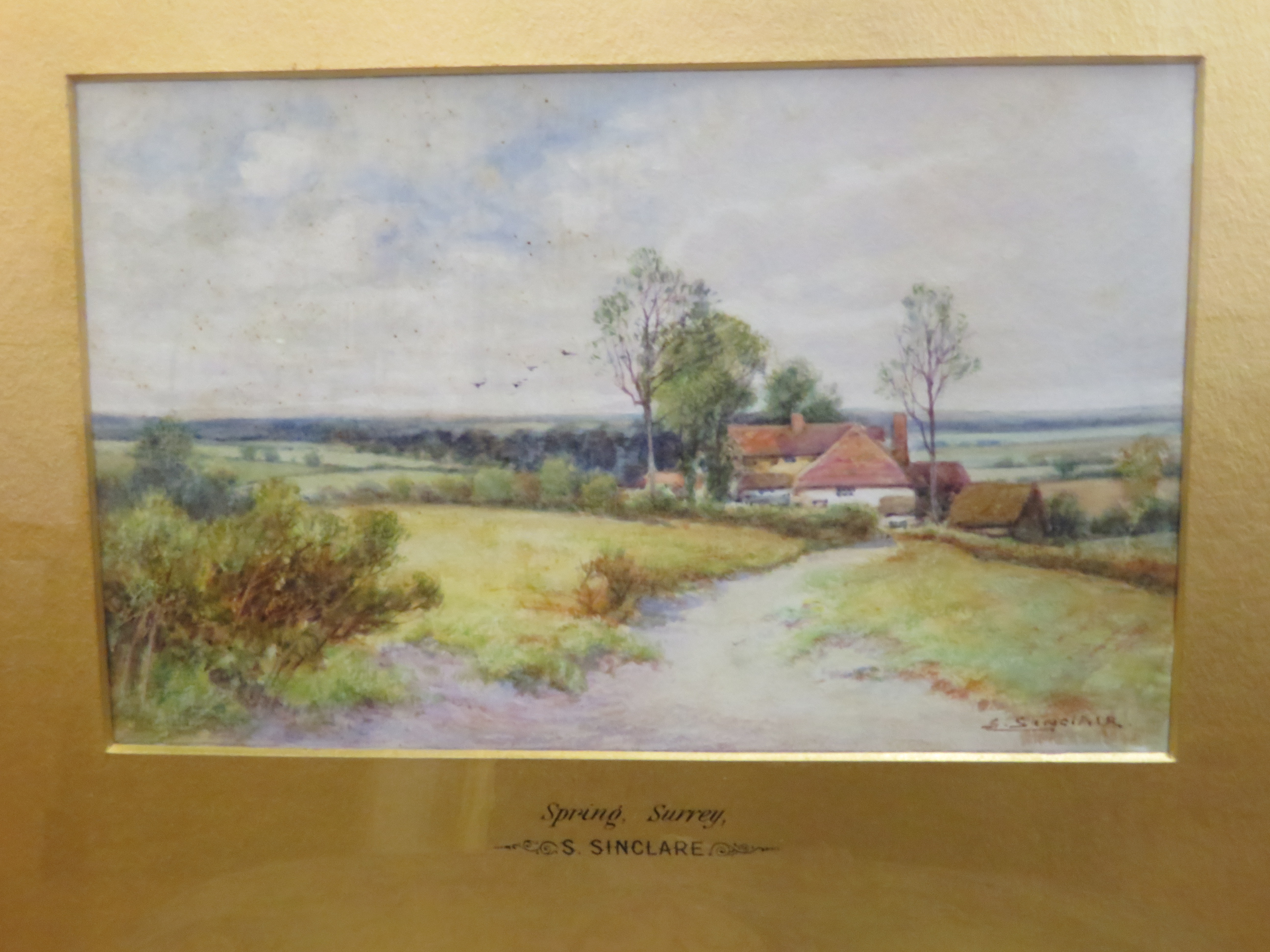 Framed watercolour S.Sinclair Tilted spring surrey