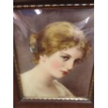 Framed crystoleum portrait of a lady signed lower