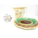 Poole biscuit barrel, crown ducal planter & majoli