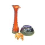 Large glass vase together with art glass bowl & st