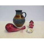 Stoneware vase together with 2 Wedgwood glass figu