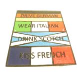 Cast iron sign, German, Italian, scotch & French