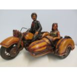 Wooden model of motorcycle & side car width 53 cm