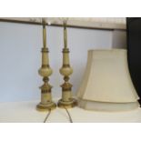 2x Large ceramic & brass lamps with shades