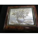 Jewellery box mounted with silver lid, unmarked, t