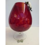 Large decorative brandy glass with cat & mouse, ca