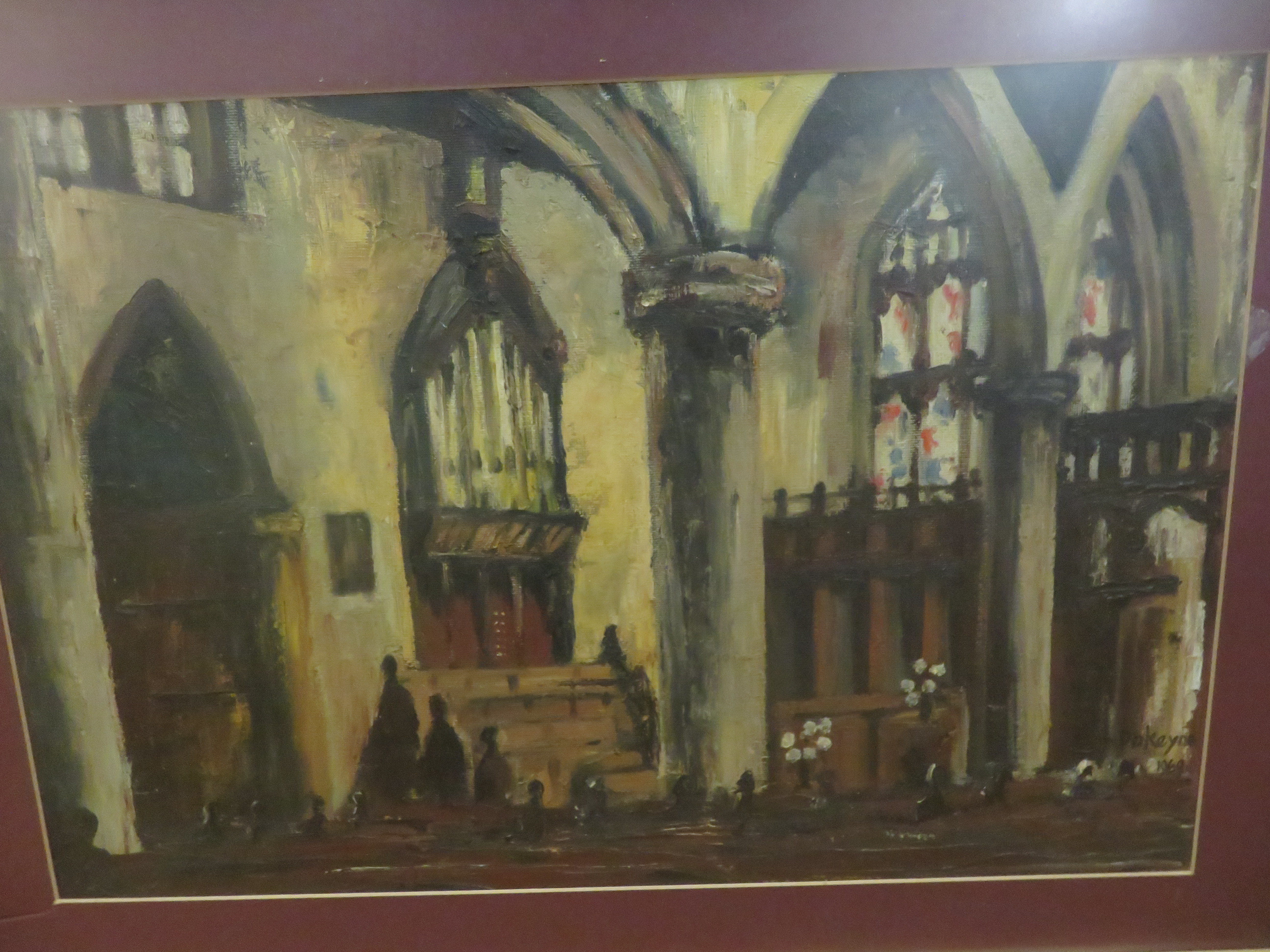 Framed oil on board church scene signed & dated Da