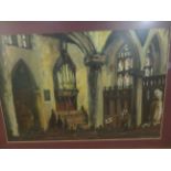 Framed oil on board church scene signed & dated Da