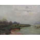 Oil on canvas lake scene