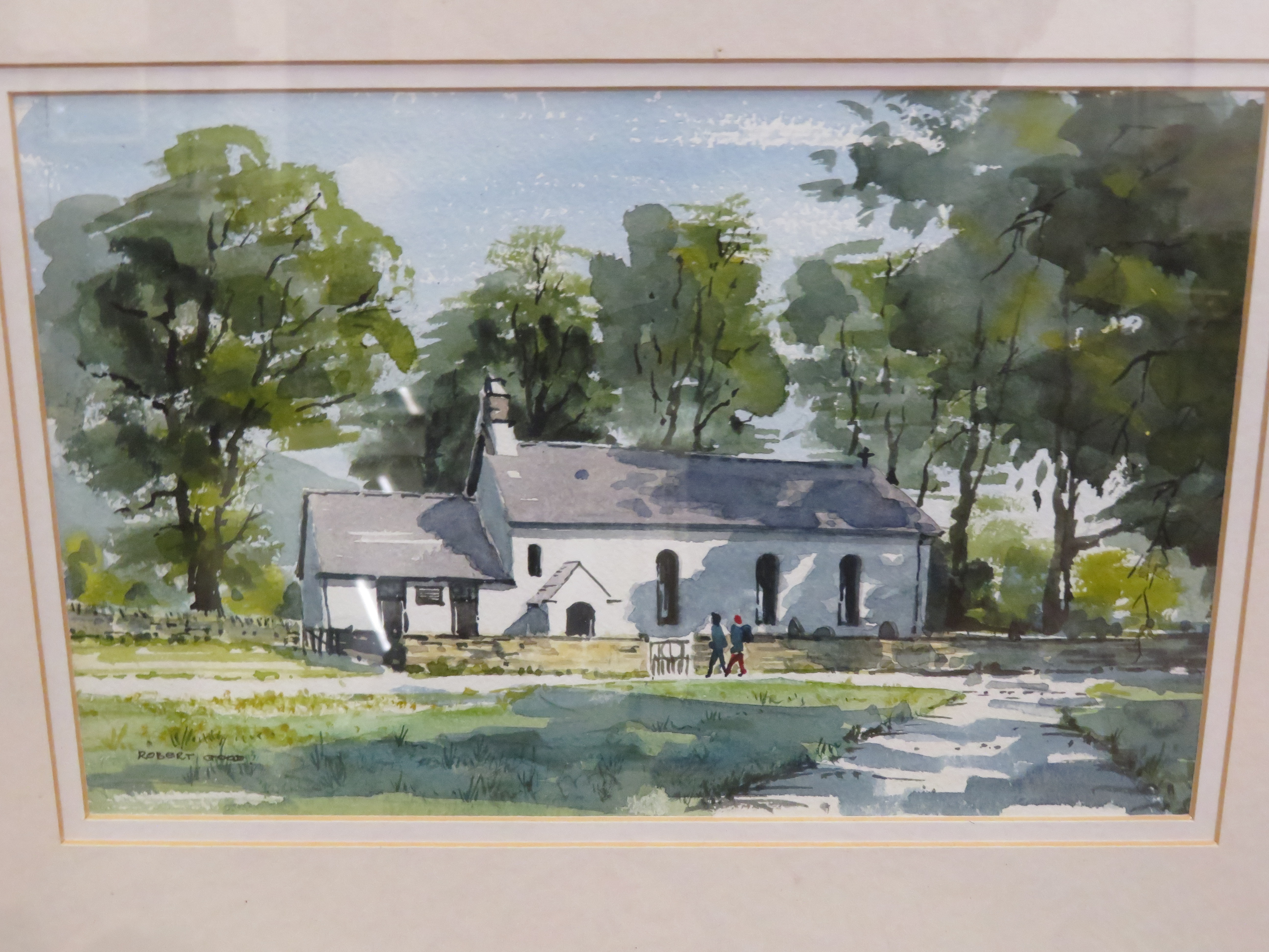 Framed watercolour Newlands church Cumbria signed