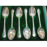 Cased set of silver spoons with rat tails bowls