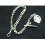 Silver Albert chain with T-Bar & fob