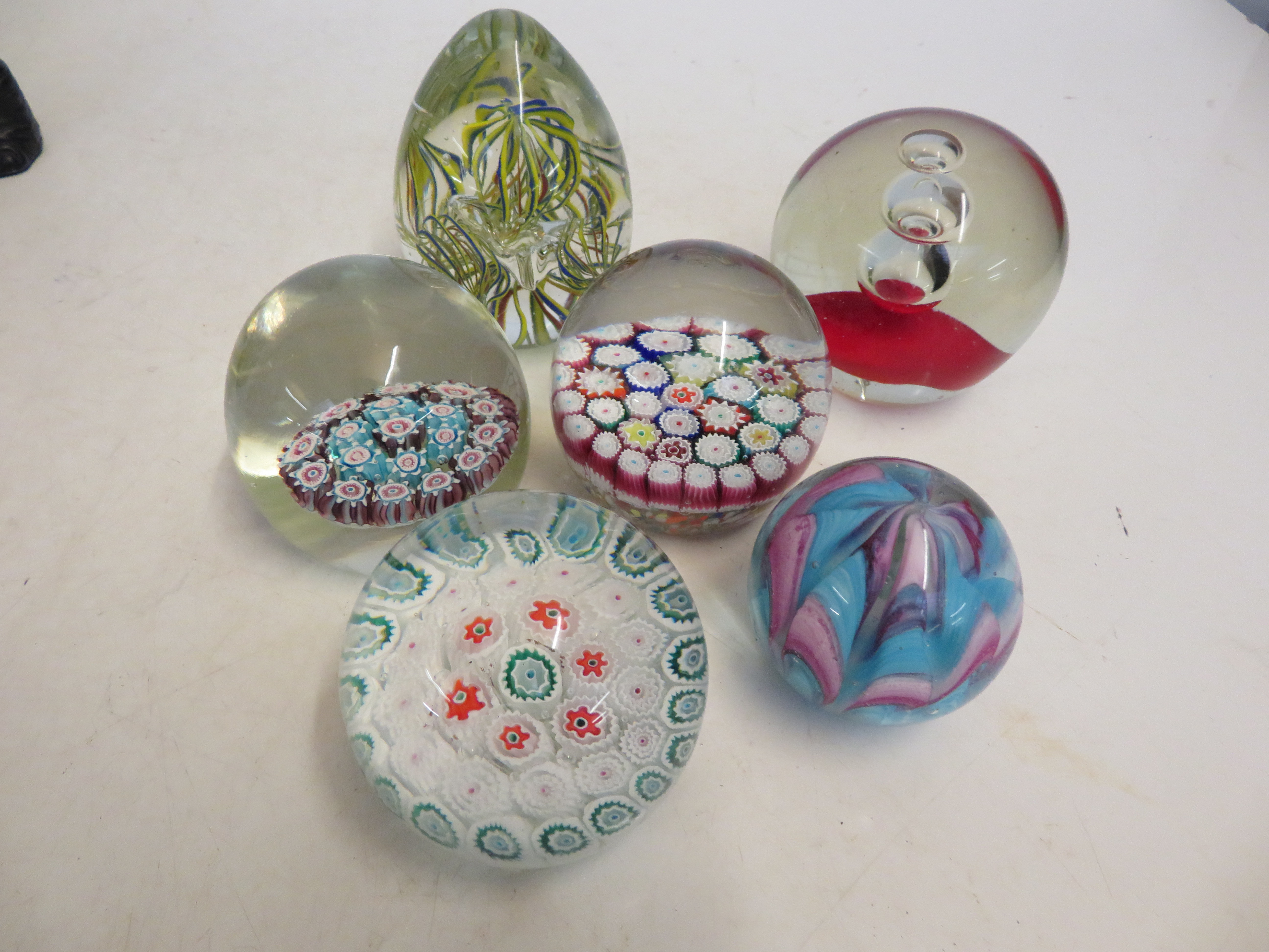 3x millefiori glass paperweights & 3 others