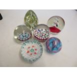 3x millefiori glass paperweights & 3 others