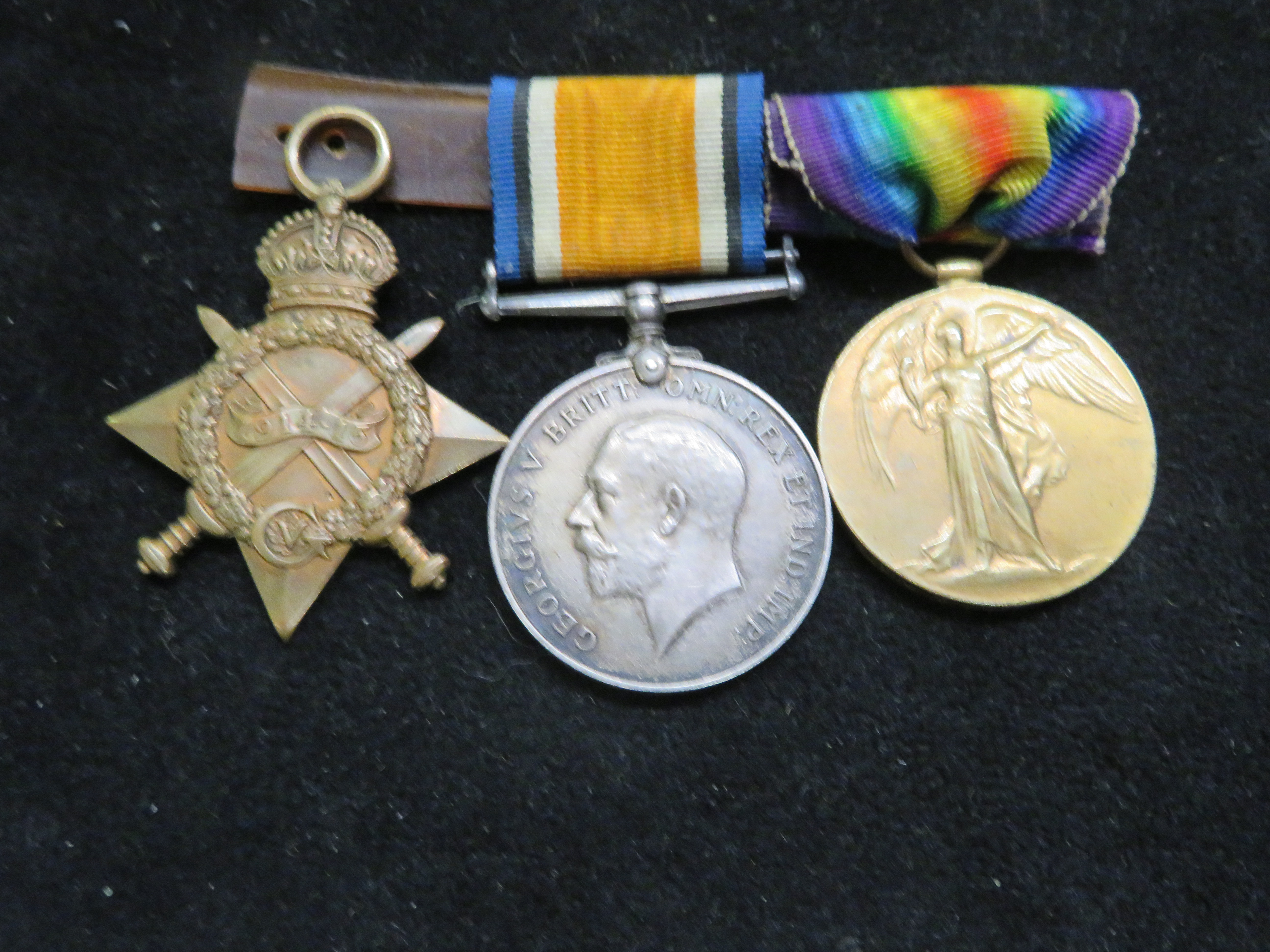 3x WWI medals named, Sargent J Muston north Staffordshire regiment 1416