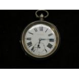 Silver pocket watch, no glass (currently ticking)