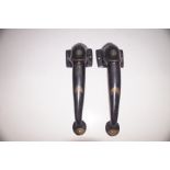 Pair of heavy bronze door handles in the form of e