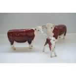 Beswick Hereford Bull, Cow, calf family
