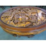 Finely carved Chinese table, raised on claw feet w